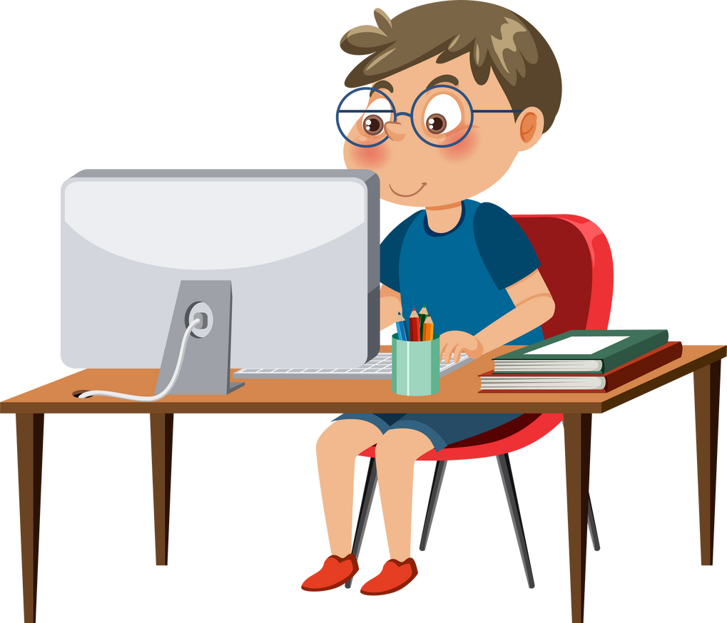 A Boy Sitting in Front of Computer